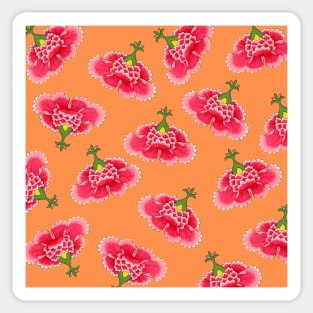 Chinese Vintage Pink and Red Flowers with Orange - Hong Kong Traditional Floral Pattern Sticker